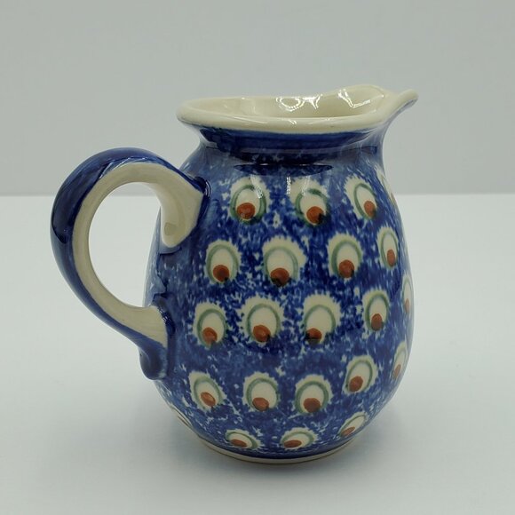 Polish Pottery Wiza Peacock Eyes Creamer Brown Eyed Peacock Small Pitcher - Picture 5 of 8
